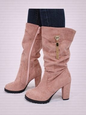 New Women’s Blush Pink Mid Calf Boots Size 7 Block Heel